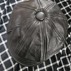 Vintage Genuine Lambskin Leather Black Newsboy Hat